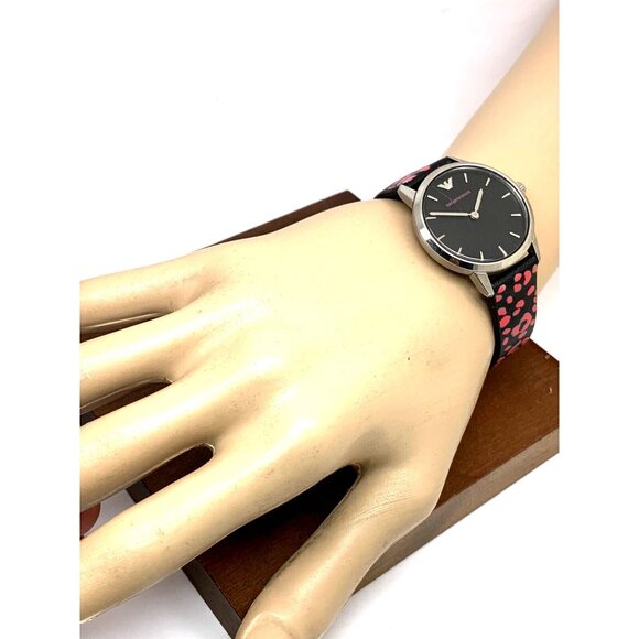 Emporio Armani Women's Watch AR11262 Black Red Leather Band 32mm USED - Picture 4 of 13